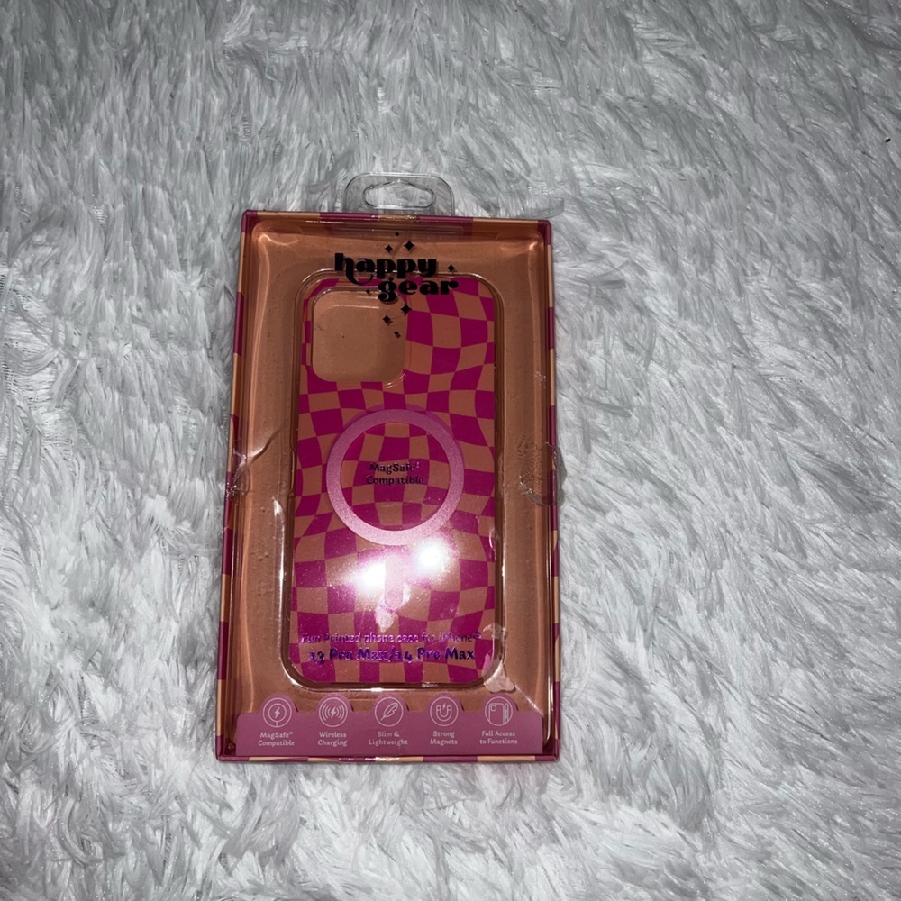Happy Gear Pink and Orange Checkered Phone Case iPhone 14 Pro Max